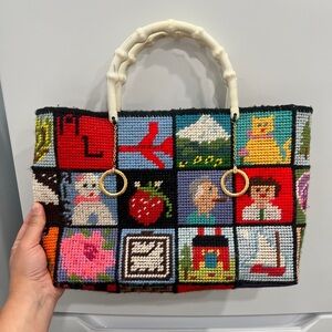 Vintage cross stitch needlepoint top handle bag